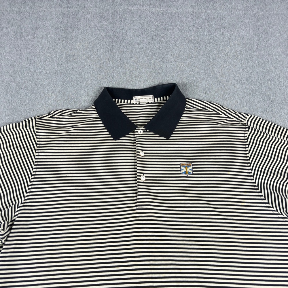 Peter Millar Polo Shirt Mens XL Kinloch Golf Club Black White Stripe Cotton